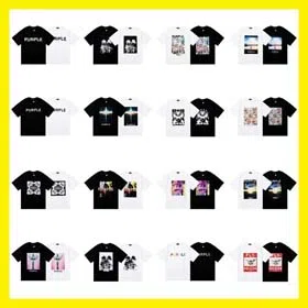 PURPLE Letter pattern printed short-sleeved T-shirt for men and women American high street half-sleeve-1886  